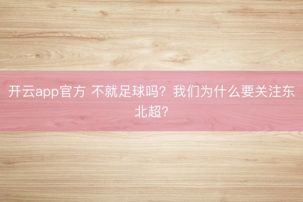 开云app官方 不就足球吗?我们为什么要关注东北超?