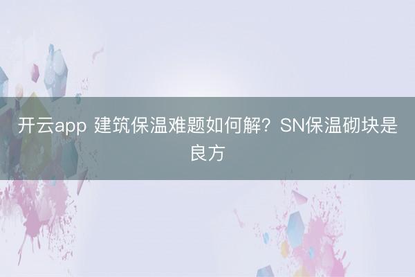 开云app 建筑保温难题如何解?SN保温砌块是良方