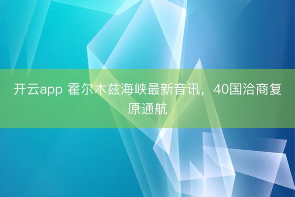 开云app 霍尔木兹海峡最新音讯,40国洽商复原通航