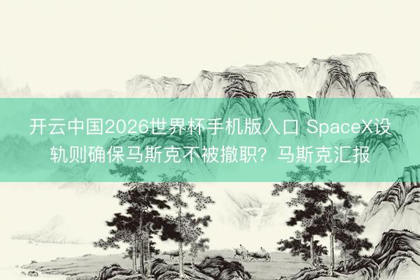 开云中国2026世界杯手机版入口 SpaceX设轨则确保马斯克不被撤职？马斯克汇报