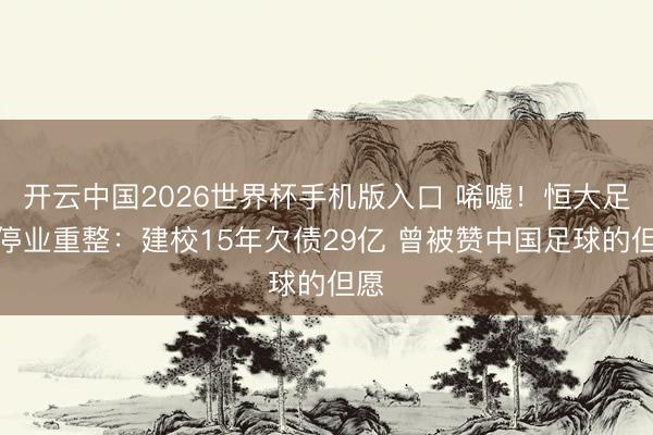 开云中国2026世界杯手机版入口 唏嘘！恒大足校停业重整：建校15年欠债29亿 曾被赞中国足球的但愿