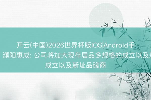 开云(中国)2026世界杯版IOS|Android手机app下载 濮阳惠成: 公司将加大现存居品多规格的成立以及新址品磋商