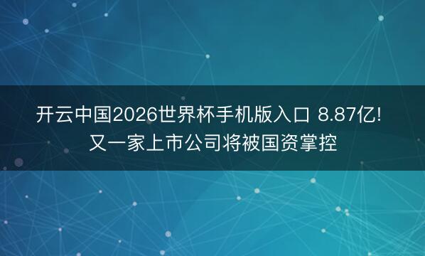 开云中国2026世界杯手机版入口 8.87亿! 又一家上市公司将被国资掌控