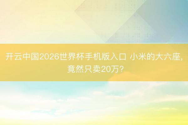 开云中国2026世界杯手机版入口 小米的大六座， 竟然只卖20万?